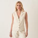 Colete Alongado em Linho com Gola Blazer