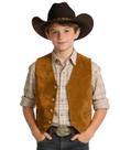 Colete Bakerbear Boys em couro de camurça cáqui, cowboy, tamanho 6