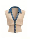 Colete Bell Princess Jeans com acabamento em V e decote em V para mulheres