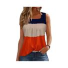 Colete Casual Feminino Com Listras Em Cores Contrastantes, Gola Quadrada, Plissado, Estilo Colete Casual Feminino Com Listras Em Cores Contrastantes, Gola Quadrada, Plissado, Estilo