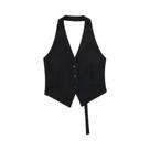 Colete Cropped Preto Feminino Sem Mangas Ombro a Ombro Decote V Costas Abertas Moda Verão 2025 Colete Cropped Preto Feminino Sem Mangas Ombro a Ombro Decote V Costas Abertas Moda Verão 2025