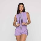 Colete Curto Feminino Zíper Capuz e Bolso Poliamida