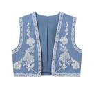 Colete Curto Sem Mangas Com Bordado Floral Para Mulheres, Casual, Vintage, Com Costura Aberta