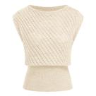 Colete de malha feminino Hixiaohe, gola redonda, cintura canelada e oca