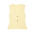 Colete de malha recortado FindThy feminino com decote em V com botões amarelo