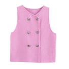 Colete De Malha Rosa Sem Mangas Para Mulheres, Suéter Curto Com Decote Em V, Moda Elegante De Outono