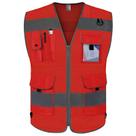Colete de segurança TCCFCCT Mesh para homens e mulheres com 9 bolsos vermelho XL