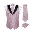 Colete De Smoking Masculino Com Estampa Paisley, Gravata, Lenço De Bolso E Abotoaduras Combinando