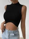Colete De Suéter Cropped Sem Mangas Com Gola Alta Em Tricô Para Mulheres, Look Básico De Verão Para