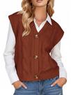 Colete de suéter feminino EXLURA, decote em V, robusto, tricotado