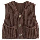 Colete de suéter Hixiaohe Crochet Chunky Knit, café sem mangas