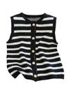 Colete de suéter RoseSeek Old Money Knitwear Button preto e branco