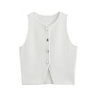 Colete De Tricô Branco Sem Mangas Para Mulheres, Cardigã Curto Com Botões, Moda De Verão, Top Curto