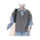 Colete De Tricô Sem Mangas Com Decote Em V Para Mulheres, Casual E Solto, Moda De Outono