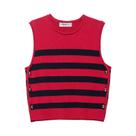 Colete De Tricô Vintage Listrado Vermelho Para Mulheres, Ajuste Slim, Sem Mangas, Com Botões Colete De Tricô Vintage Listrado Vermelho Para Mulheres, Ajuste Slim, Sem Mangas, Com Botões