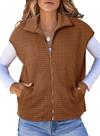 Colete Dokotoo Chocolate Brown Waffle Knit com gola virada para baixo Colete Dokotoo Chocolate Brown Waffle Knit com gola virada para baixo