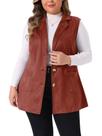 Colete feminino Agnes Orinda, camurça plus size, sem mangas, 2X Rust