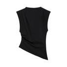 Colete Feminino Assimétrico Sem Mangas - Gola Redonda, Plissado, Slim Fit e Zíper