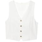 Colete Feminino Branco Sem Mangas Com Decote Em V E Botões Nas Costas, Elegante, Para O Verão