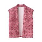 Colete Feminino Casual Chique Estampado Sem Mangas Acolchoado Com Abertura Frontal Estilo Cardigã
