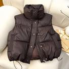 Colete Feminino Casual Quente De PU Sem Mangas Com Gola Alta E Botões, Jaqueta Solta De Pluma Para
