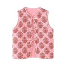 Colete Feminino De Algodão Acolchoado Com Estampa Floral, Decote Redondo, Laço E Amarração, Estilo