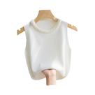 Colete Feminino De Tricô Sem Mangas Com Miçangas Sólidas, Blusa Casual De Verão Da Moda