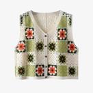 Colete Feminino de Verão Crochê Granny Square - Sem Mangas, com Botões