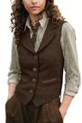 Colete feminino DRAHANCE, tweed, lapela, sem mangas, marrom