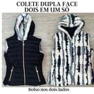 Colete Feminino Dupla Face Pelinho com Bolso e Capuz Outono Inverno