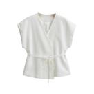 Colete Feminino Elegante Com Decote Em V, Sem Mangas, Com Amarração, Liso, Casual, Moda Verão Y2K