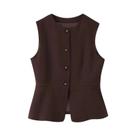 Colete Feminino Elegante De Cor Sólida Com Gola Redonda E Botões Moda Outono 2025