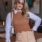 Colete Feminino Garrafinha Canelado Moda Tricô Colete Feminino Garrafinha Canelado Moda Tricô