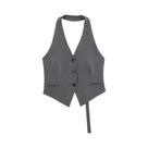 Colete Feminino Halter Neck Sem Mangas Preto E Branco Casual Costas Descobertas Ombro a Ombro Formal