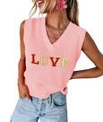 Colete feminino MARZXIN 2026 com decote em V sem mangas rosa Love Colete feminino MARZXIN 2026 com decote em V sem mangas rosa Love