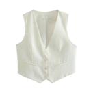 Colete Feminino Preto E Branco Cropped Com Decote Em V Sem Mangas, Moda Verão, Roupa De Trabalho,
