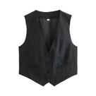 Colete Feminino Preto E Branco Cropped Com Decote Em V Sem Mangas, Moda Verão, Roupa De Trabalho,