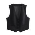 Colete Feminino Preto E Branco Sem Mangas Com Decote Em V, Top Cropped, Colete De Verão Fashion,