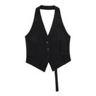 Colete Feminino Preto e Branco - Sem Mangas, Decote V e Recorte nas Costas