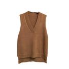 Colete feminino QREXVOG, malha, decote em V, sem mangas, café sem mangas Colete feminino QREXVOG, malha, decote em V, sem mangas, café sem mangas