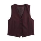 Colete Feminino Retro Borgonha - Fino Ajuste, Decote em V, Verão
