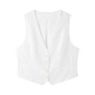 Colete Feminino Sem Mangas Com Decote Em V, Sólido, Casual, Com Fechamento De Botão, Moda Streetwear