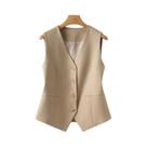 Colete Feminino Sem Mangas Com Decote Em V, Top Curto Elegante De Botão Único Para Primavera E