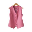 Colete Feminino Sem Mangas Com Decote Em V, Top Curto Elegante De Botão Único Para Primavera E