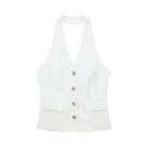 Colete Feminino Sem Mangas Com Decote Em V Vintage, Top Casual Chic De Verão Com Botões Frontais Colete Feminino Sem Mangas Com Decote Em V Vintage, Top Casual Chic De Verão Com Botões Frontais