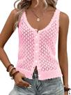 Colete feminino sem mangas em crochê com botões Fisoew rosa Colete feminino sem mangas em crochê com botões Fisoew rosa