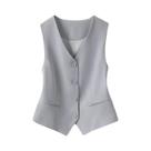Colete Feminino Slim Fit Com Decote Em V E Botões Para Uso Interno Ou Externo Na Primavera E Outono Colete Feminino Slim Fit Com Decote Em V E Botões Para Uso Interno Ou Externo Na Primavera E Outono