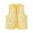 Colete Feminino Vintage com Bordado Floral - Decote V - Sem Mangas