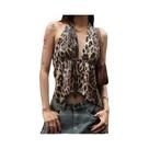 Colete Feminino Y2K Com Lantejoulas De Leopardo, Sem Mangas, Decote Halter Em V, Costas Abertas, Com
