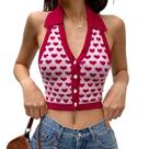 Colete Halter Feminino Y2K Com Corações, Top Cropped Sem Mangas Com Gola E Botões Frontais, Regata